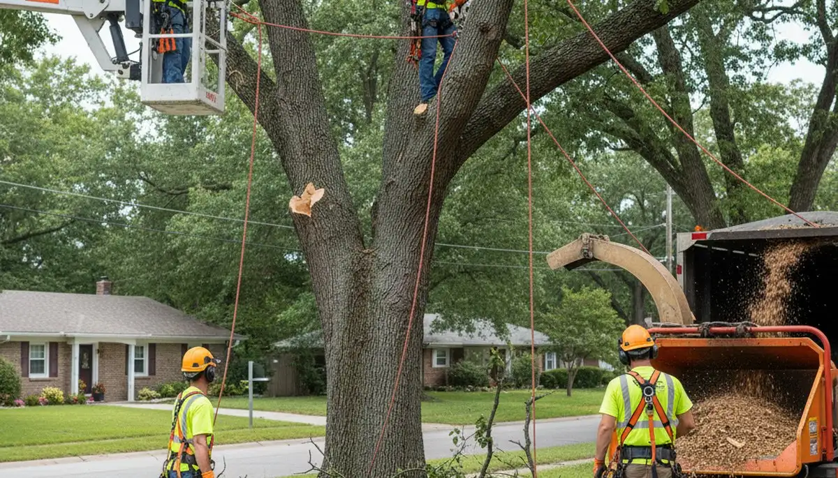 Emergency tree crew removing storm-damaged tree in South Burlington, VT