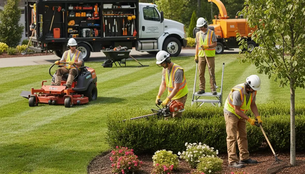 Tree service crew providing landscaping in South Burlington, VT for residential outdoor maintenance