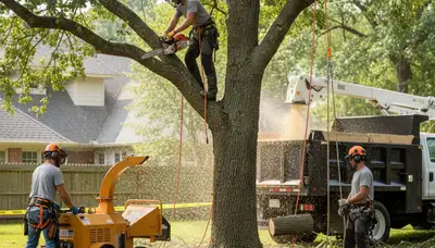 South Burlington, VT tree removal crew safely removing a dead tree for Arbor Tree Care