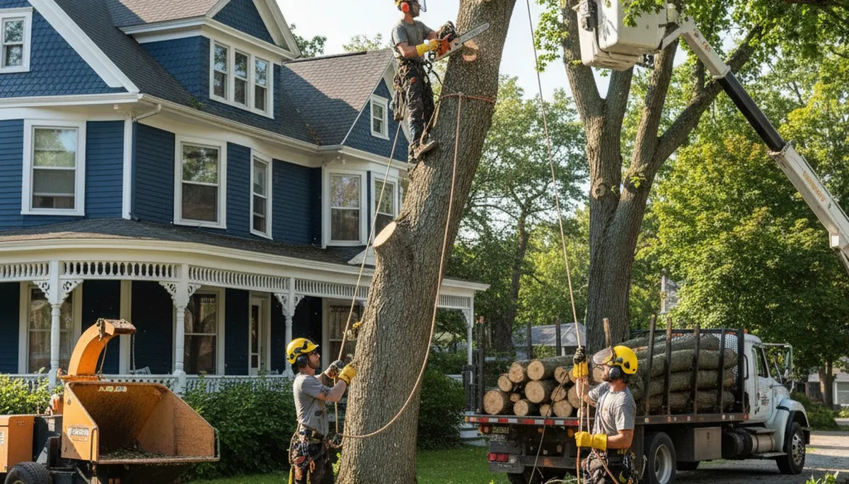 Tree service crew in South Burlington, VT handling professional tree care for a local property