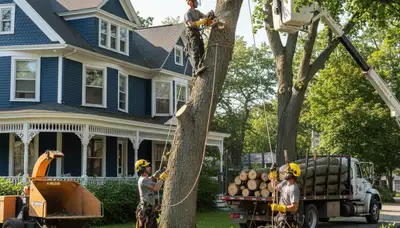 Tree service crew in South Burlington, VT handling professional tree care for a local property
