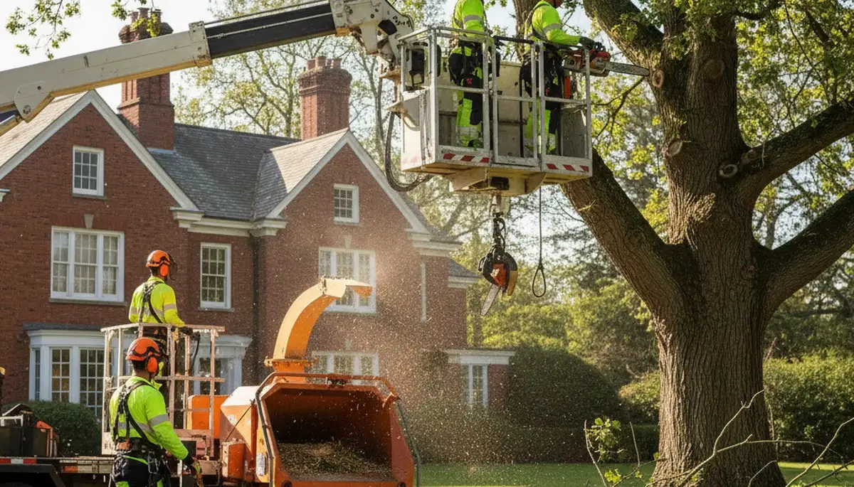 Tree service crew in South Burlington, VT trimming and removing trees for safe, professional property care