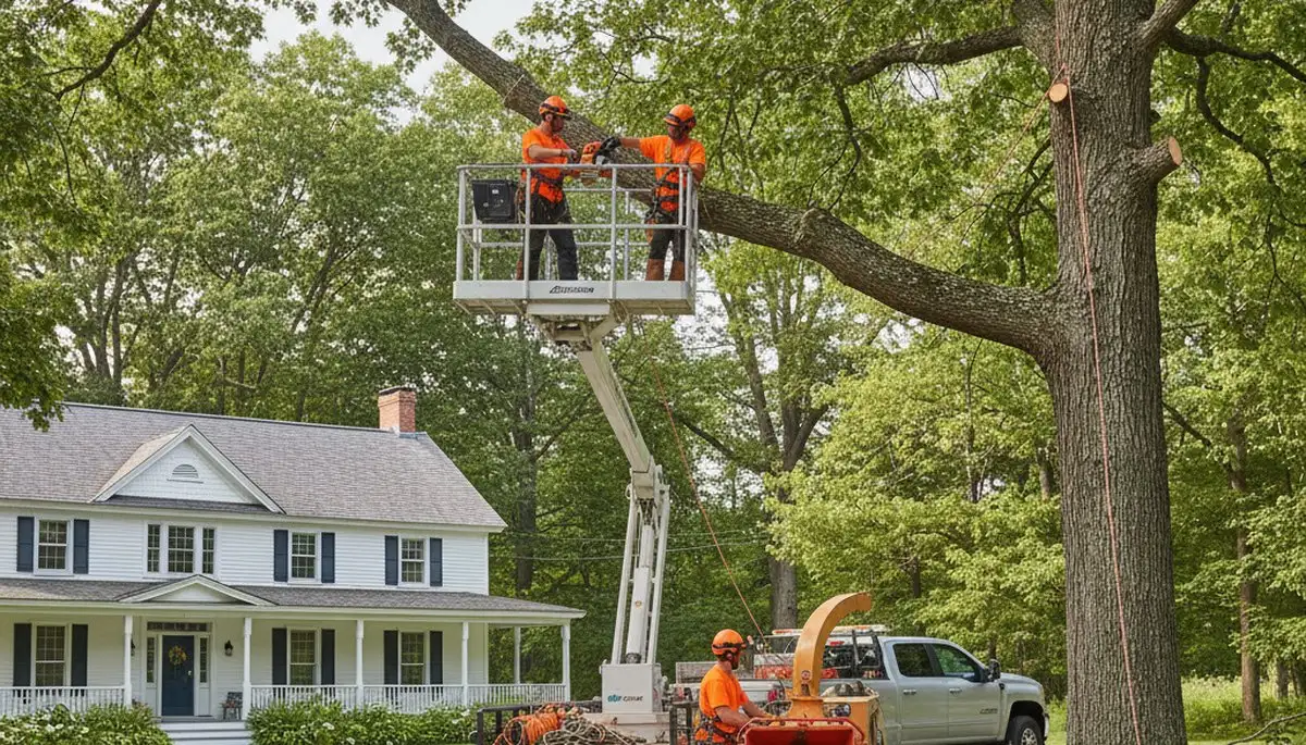 Tree service crew in South Burlington, VT performing professional arborist work for a local property