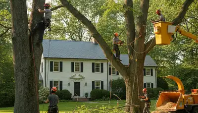 Tree service team in South Burlington, VT handling professional tree care for homeowners