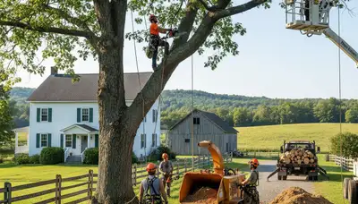 Tree service crew in South Burlington, VT providing professional tree care for a local property