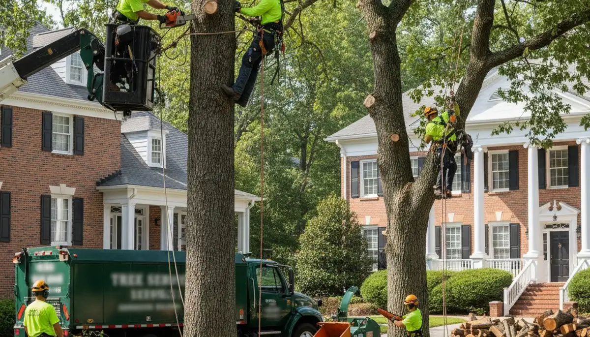 Tree service crew in South Burlington, VT performing professional tree care for a local property